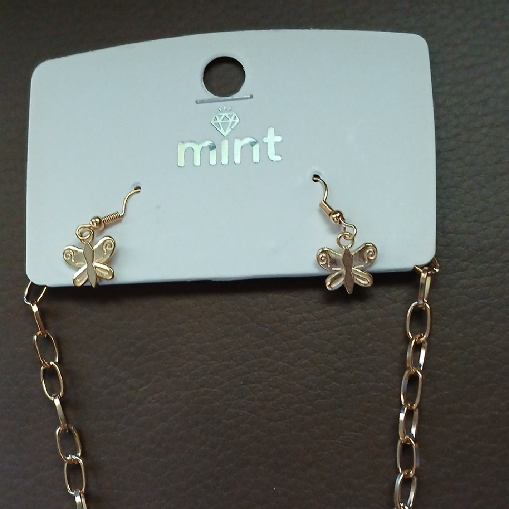 Mint Gold Necklace with Pink Butterfly and Charms - Picture 6 of 6